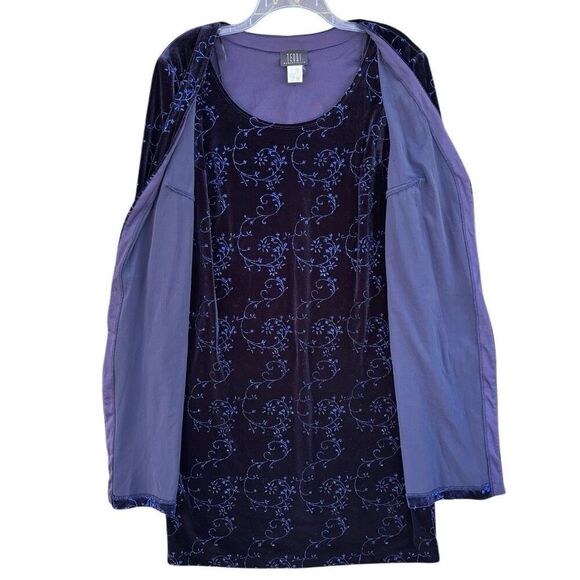 TEDDI Navy Velvet Formal Dress Women Sz 14WP Glitter Design Long Sleeve Cardigan - Picture 5 of 8